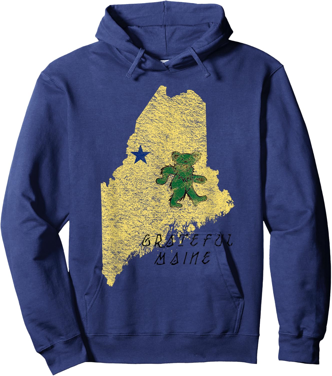 Grateful Maine Distressed Original Maine Flag Hoodie - Hoodie | Navy