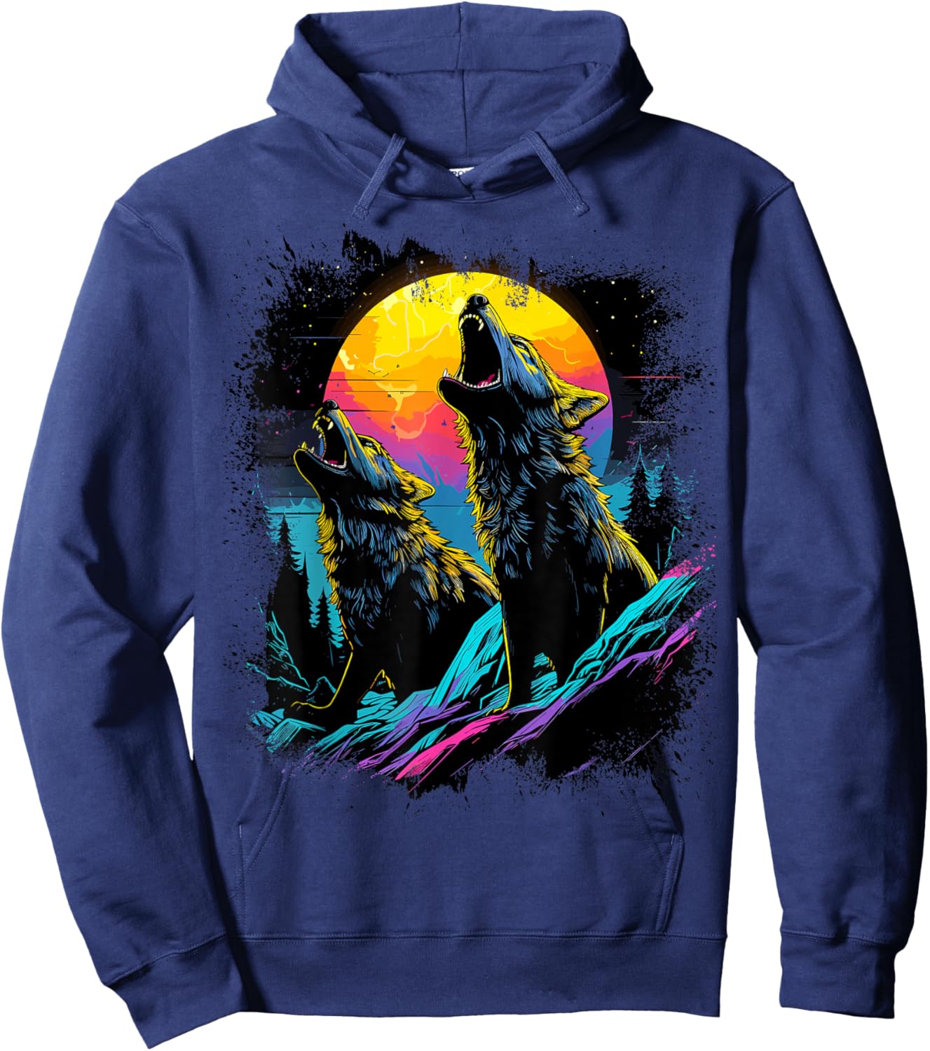 Wolves Moon Howling Wolf Hoodie - Hoodie | Navy