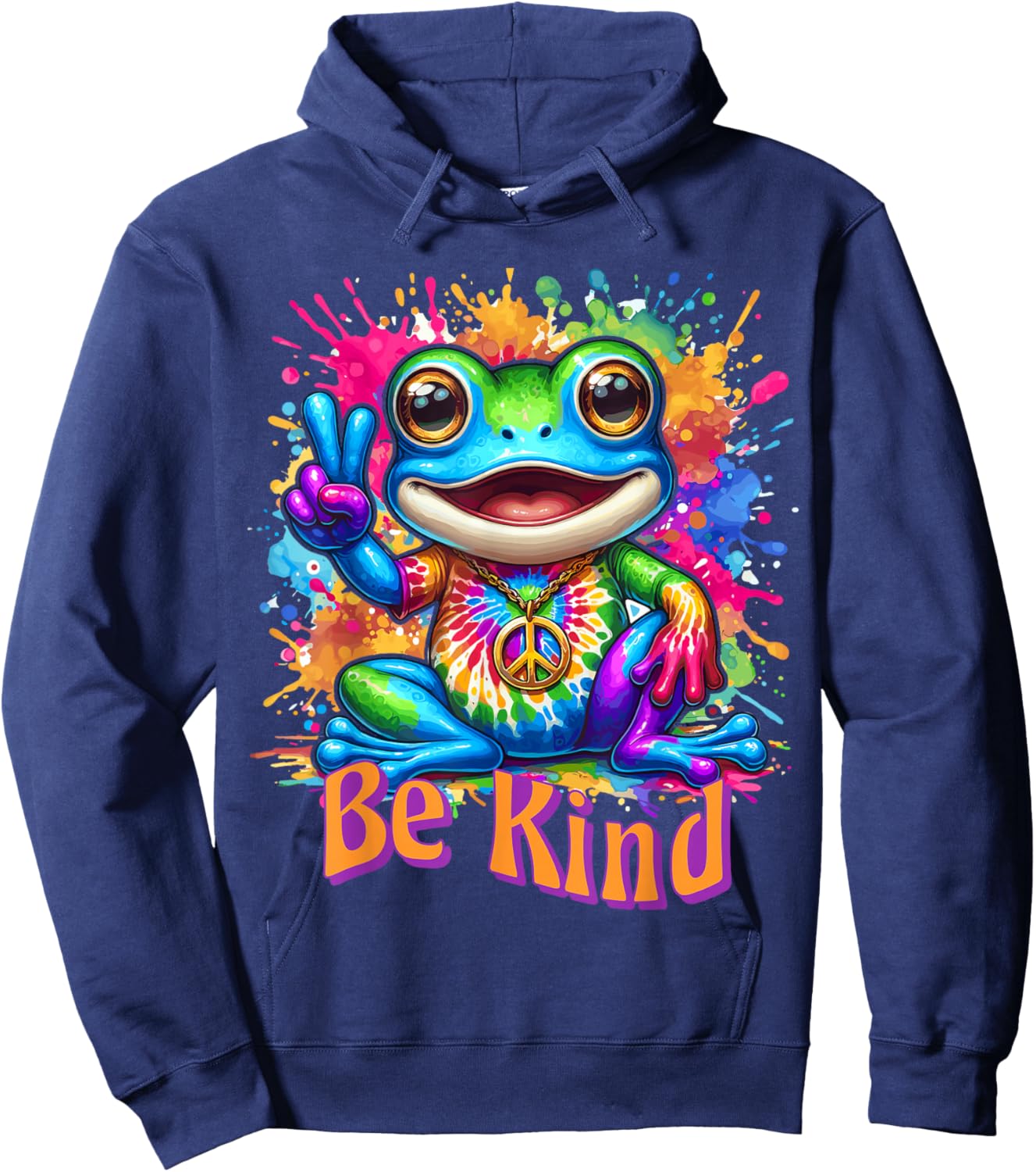 Tie-Dye Frog Peace Sign Hippie Hoodie - Hoodie | Navy