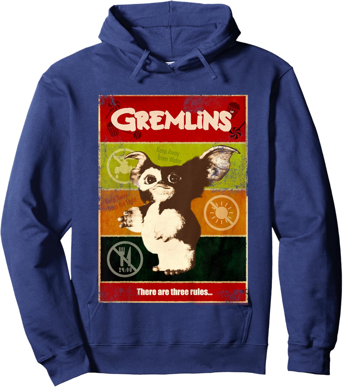 Kids Gremlins Gizmo Paneled Three Rules Poster Hoodie - Hoodie | Navy