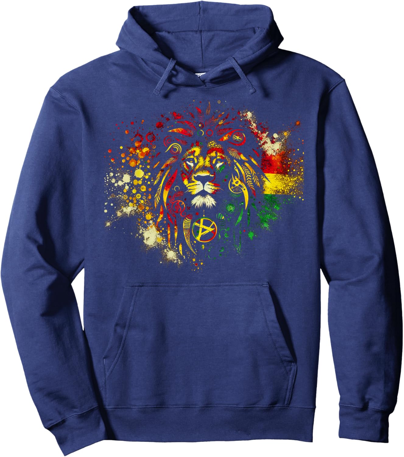 Symbolic Rasta Lion Hoodie - Hoodie | Navy