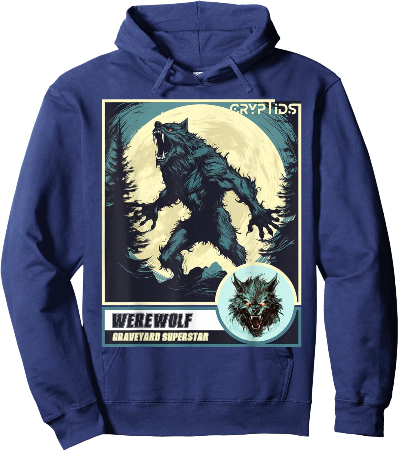 Scary Werewolf Howling at The Moon Hoodie - Hoodie | Navy