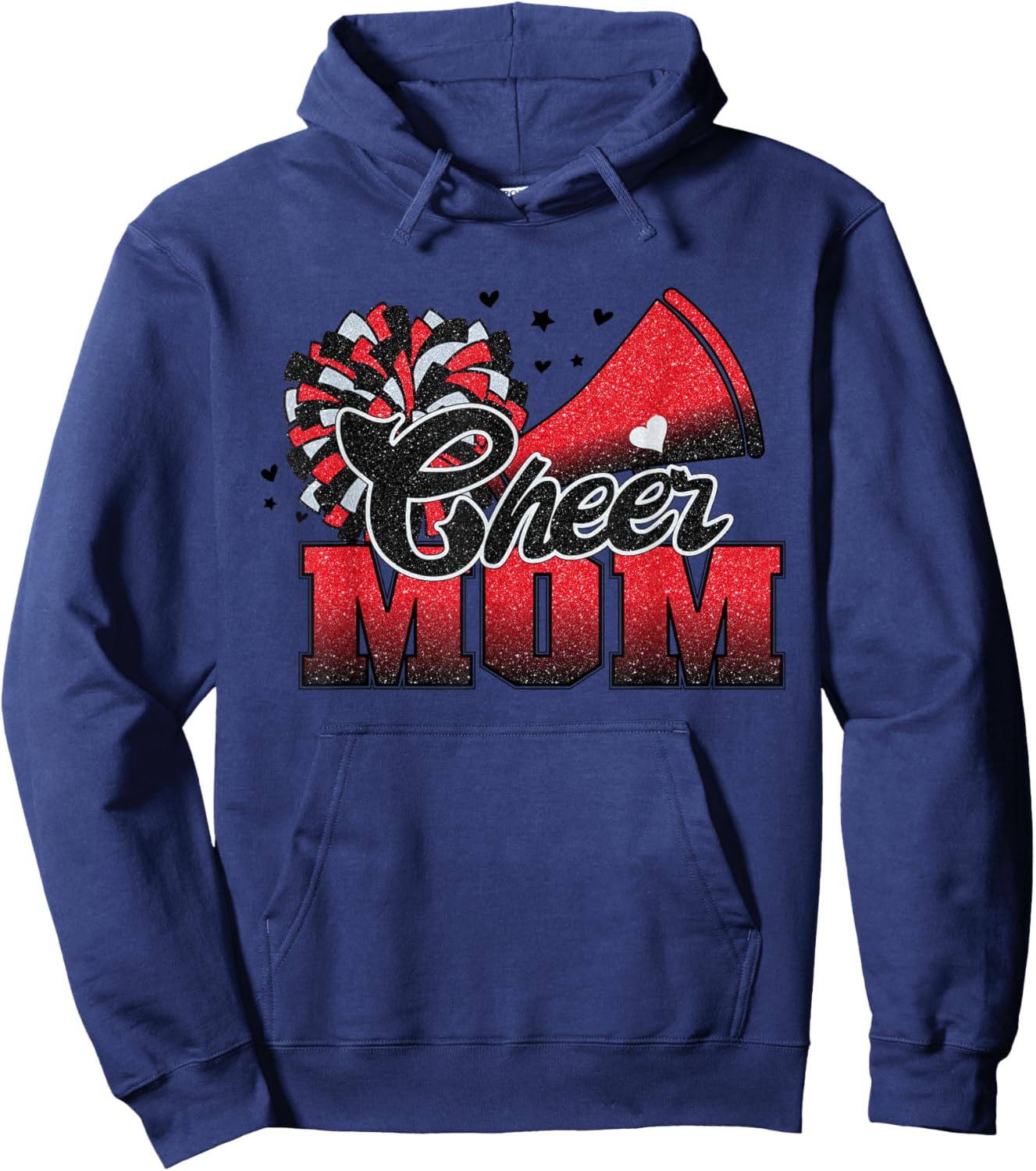Football Cheer Mom Red Black Pom Leopard Hoodie - Hoodie | Navy
