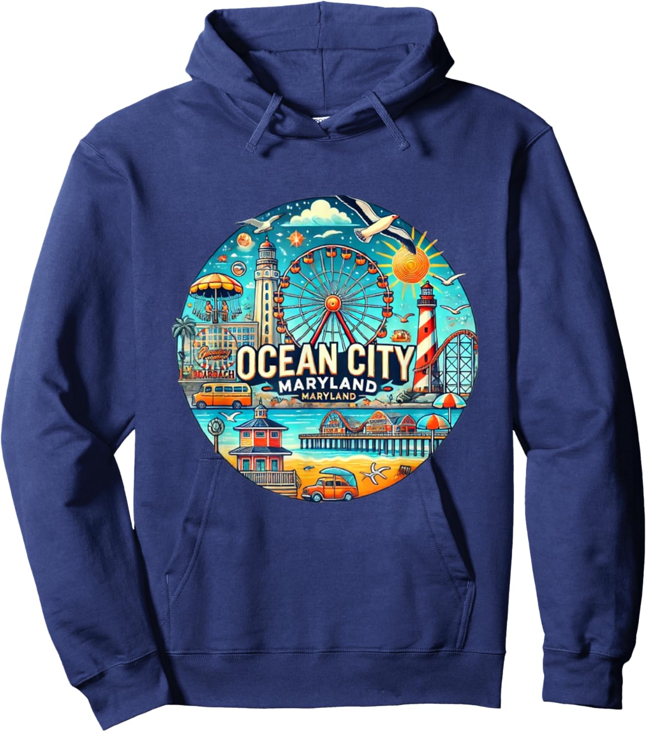 Ocean City Maryland Boardwalk youthful Hoodie - Hoodie | Navy