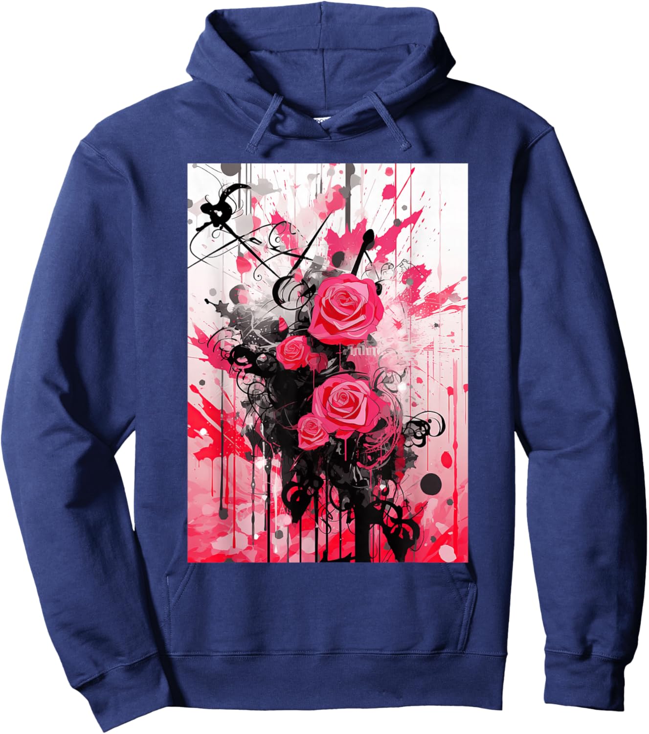 Frutiger Metro: Pink Roses Stars Hearts Paper Hoodie - Hoodie | Navy