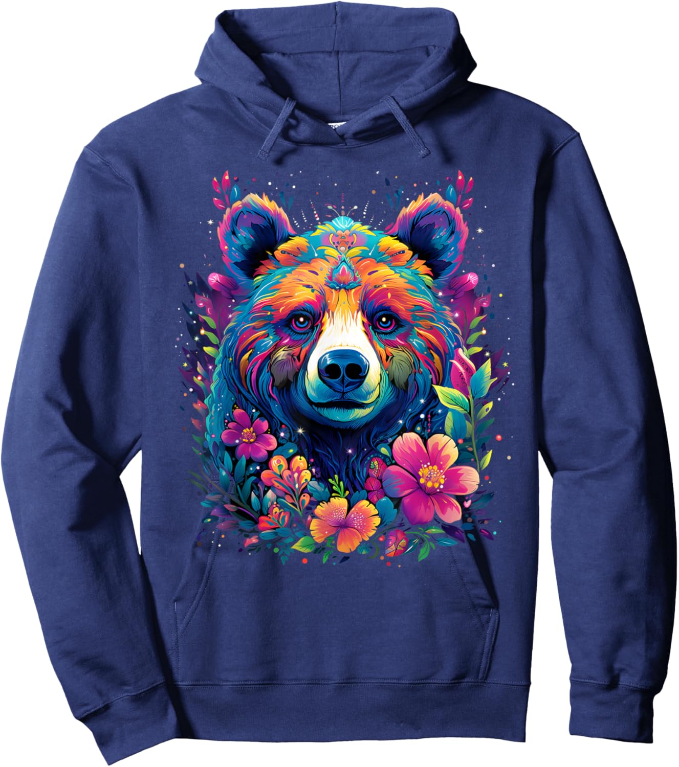 Flower Bear Colorful Rainbow Vibrant Graphic Hoodie - Hoodie | Navy
