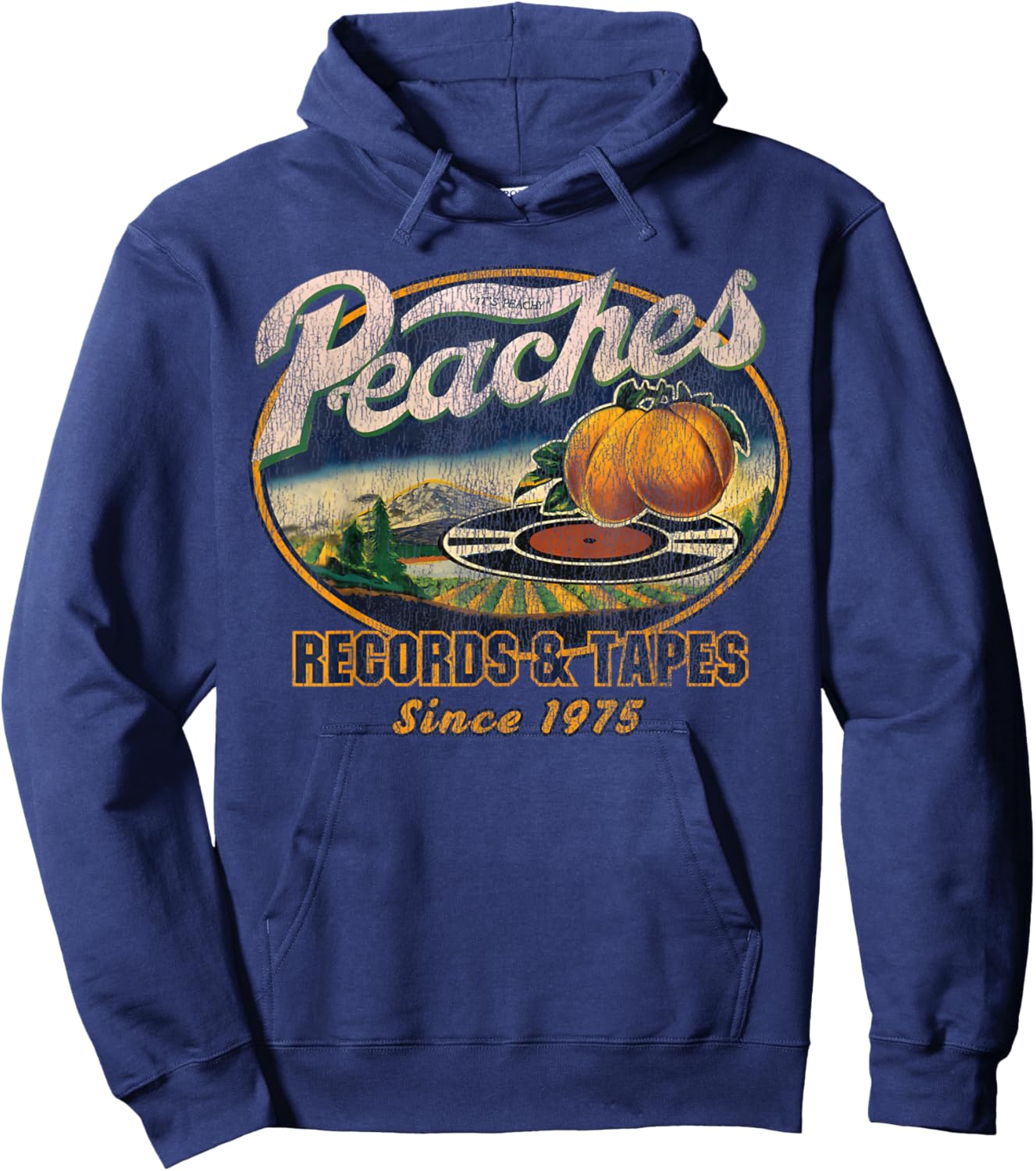 Peaches Retro Records And Tapes Oval 1975 Hoodie - Hoodie | Navy