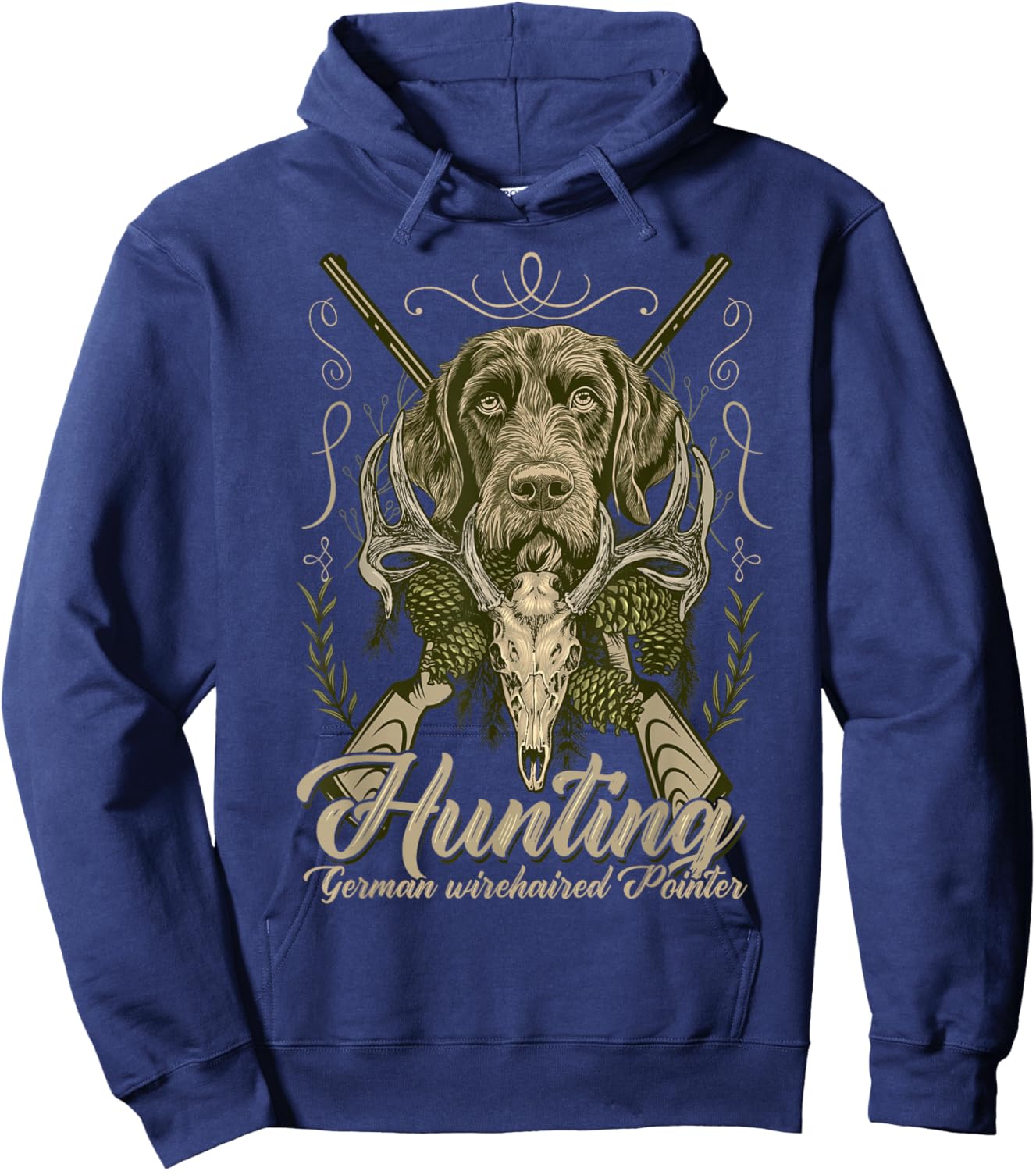 German Wirehair Pointer Dog Breed Clothing Gifts German Wirehaired Pointer Deutsch Drahthaar Hunting Black Small Classic Fit Cotton Blend Short Sleeve -Adults Men, Boys Hoodie - Hoodie | Navy