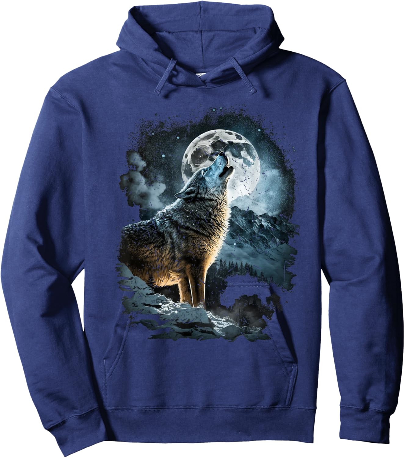 Wolf Howling to the Moon Graphic Hoodie - Hoodie | Navy