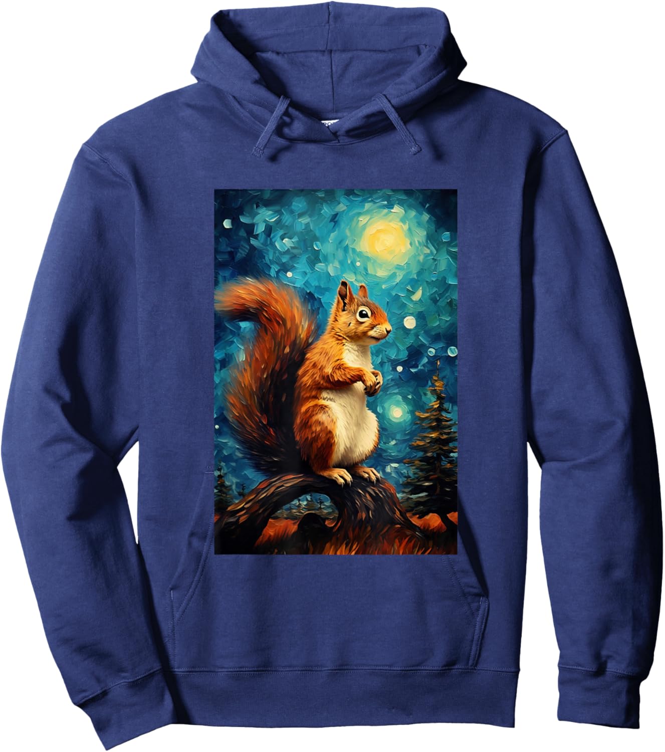 Cute Squirrel - Van Gogh Style - Starry Night Hoodie - Hoodie | Navy