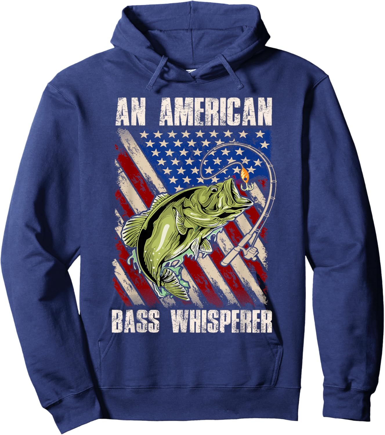 American Flag Bass Whisperer Fisherman Hoodie - Hoodie | Navy