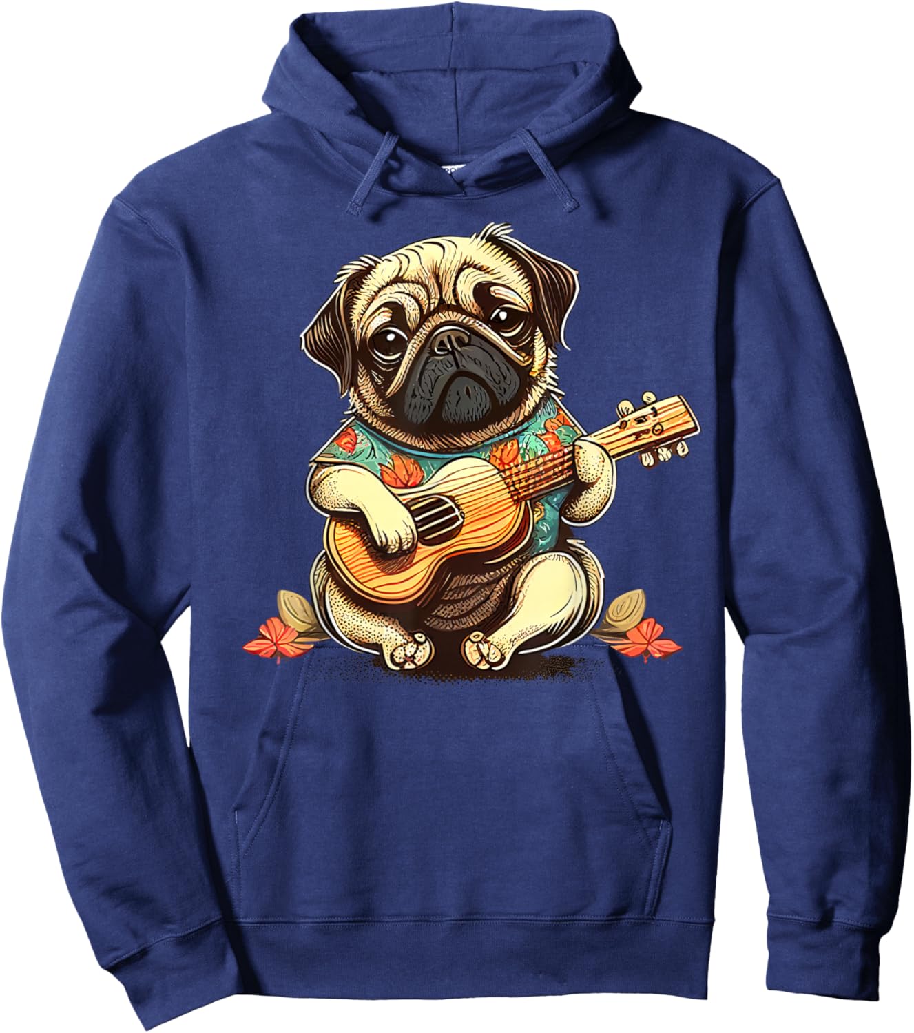 Pug Dog Playing Ukulele Hoodie - Hoodie | Navy