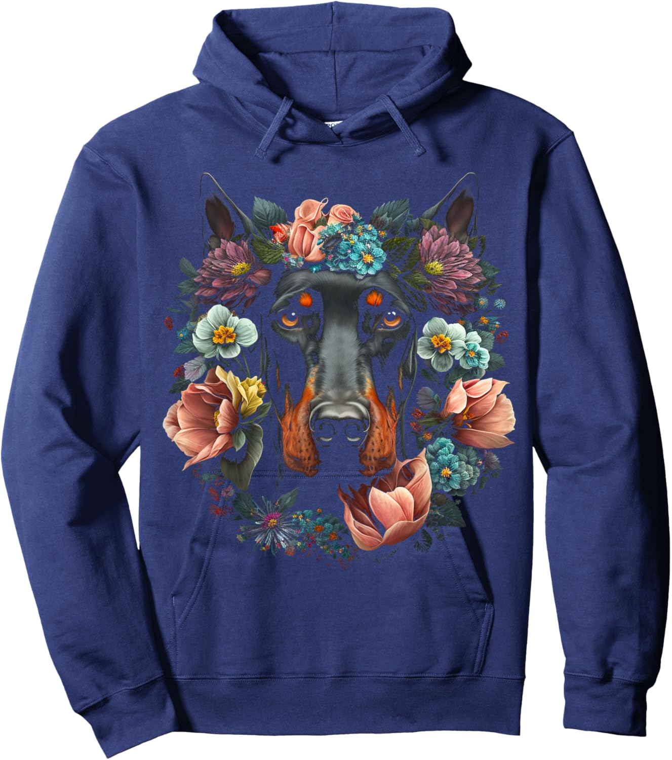 Doberman Mom Floral Dog Lovers Hoodie - Hoodie | Navy
