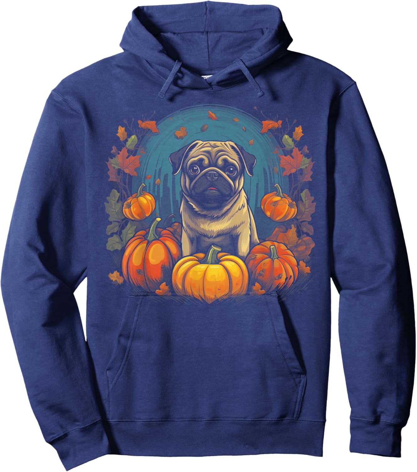 Pug Dog - Pumpkin Thanksgiving Fall Halloween Hoodie - Hoodie | Navy