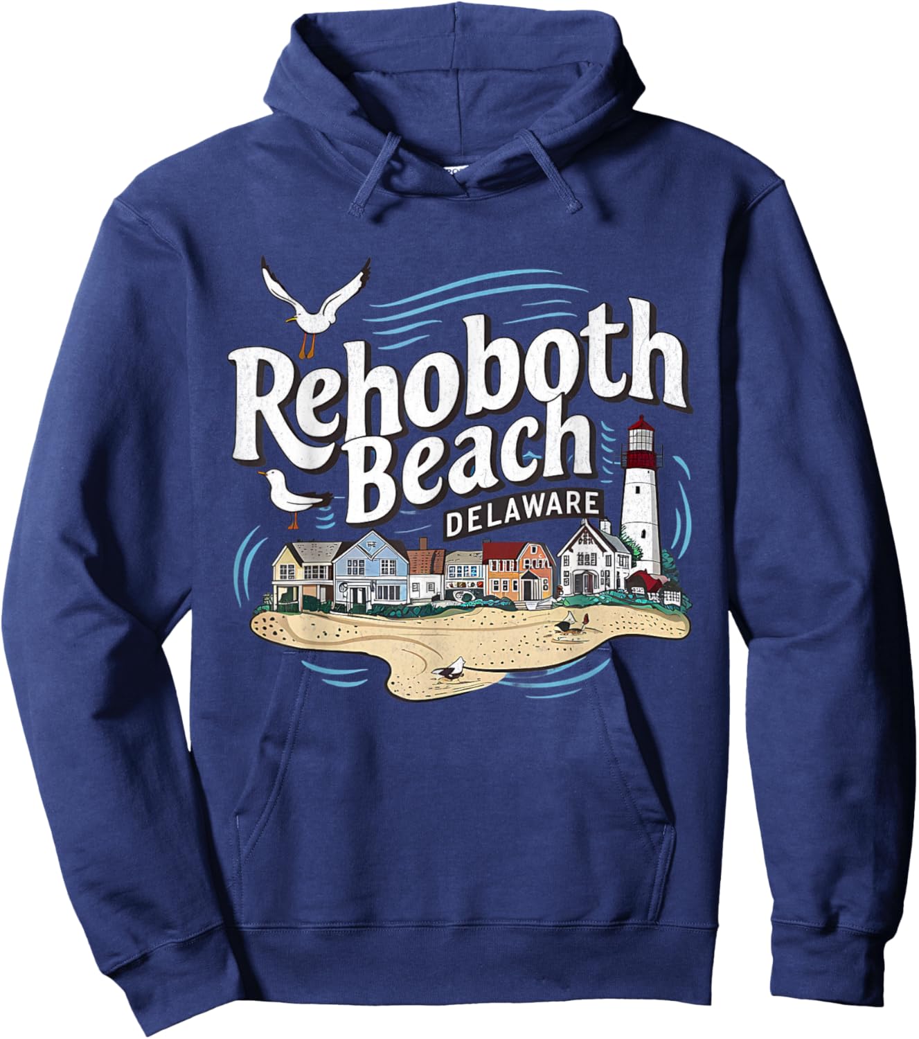 Ocean Rehoboth Beach Delaware Coastal Town Vibe Hoodie - Hoodie | Navy