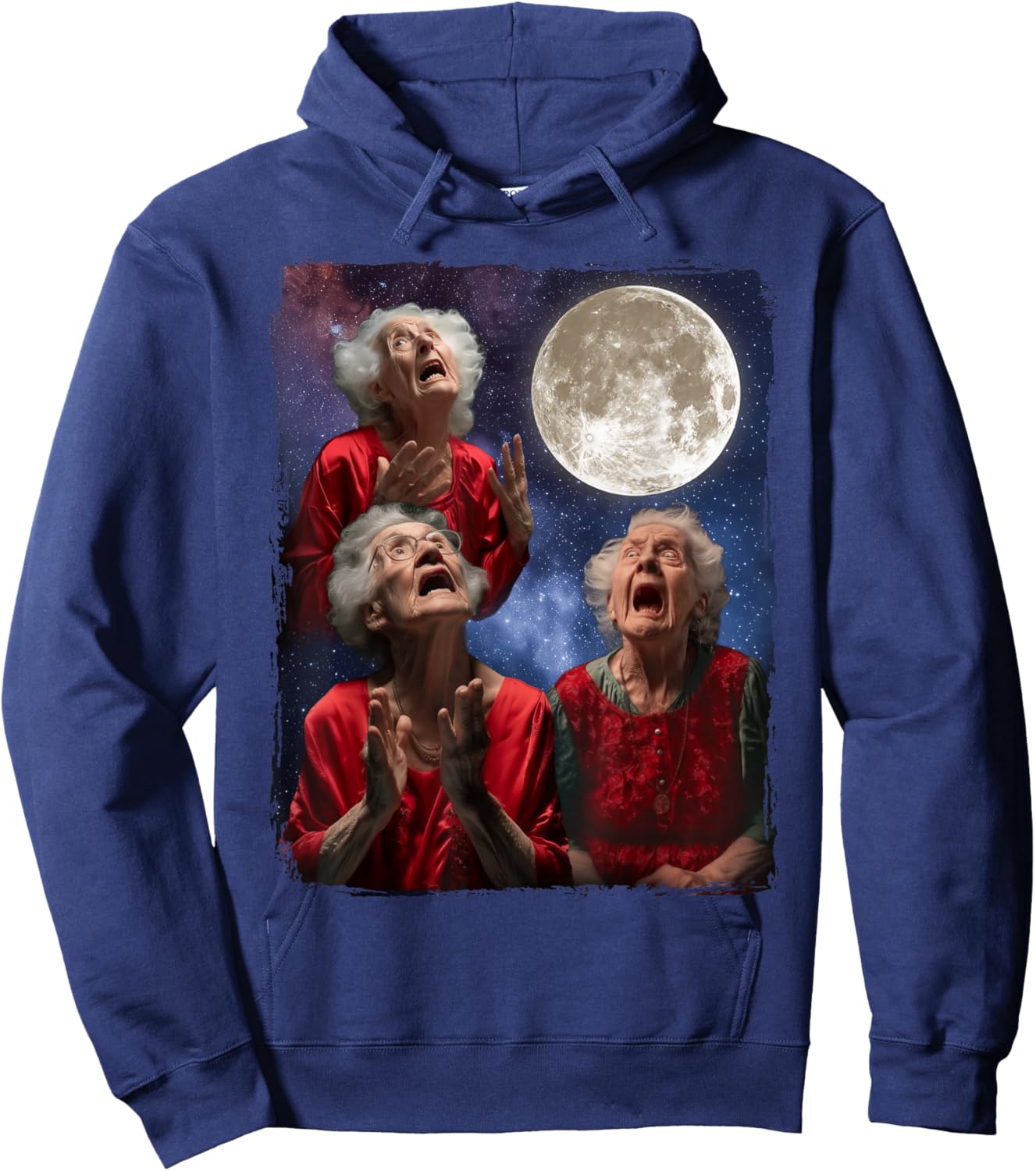 Grandma Howling At Moon Three Granny Moon Hoodie - Hoodie | Navy