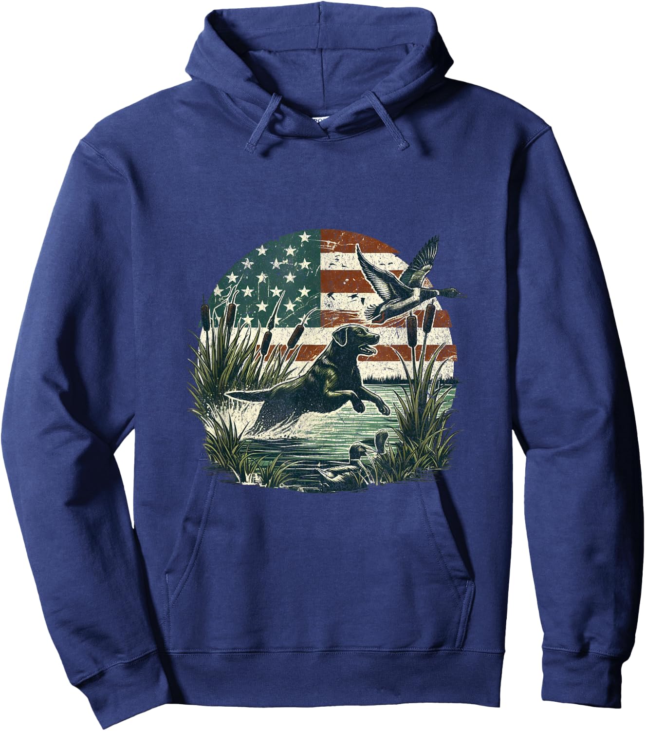 Black Labrador USA Flag Lab Owner Duck Hunter Hoodie - Hoodie | Navy
