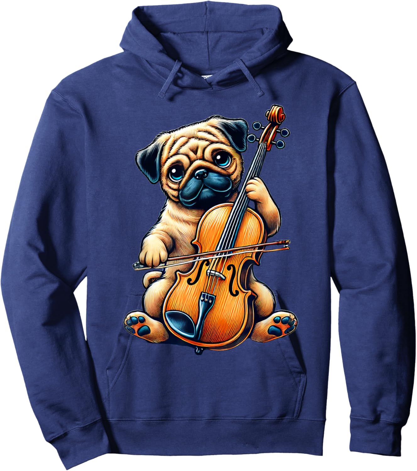 Cute Dog Pug Playing Cello Musician Music Hoodie - Hoodie | Navy