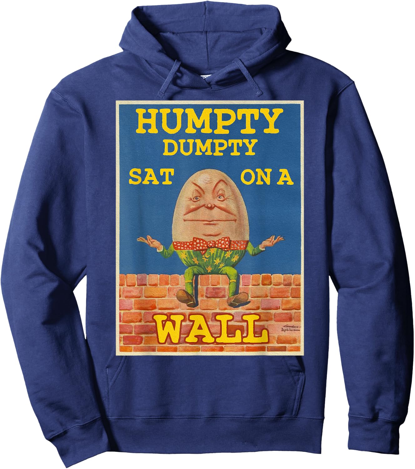 Retro Fairytale Art-Humpty Dumpty Sat on a Wall Hoodie - Hoodie | Navy