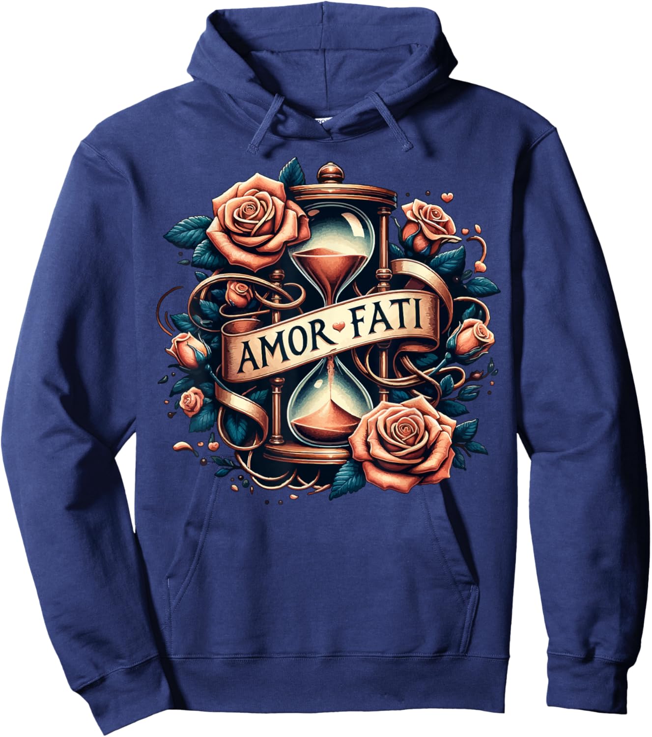 Amor Fati Rose Time Hourglass Philosophy Hoodie - Hoodie | Navy