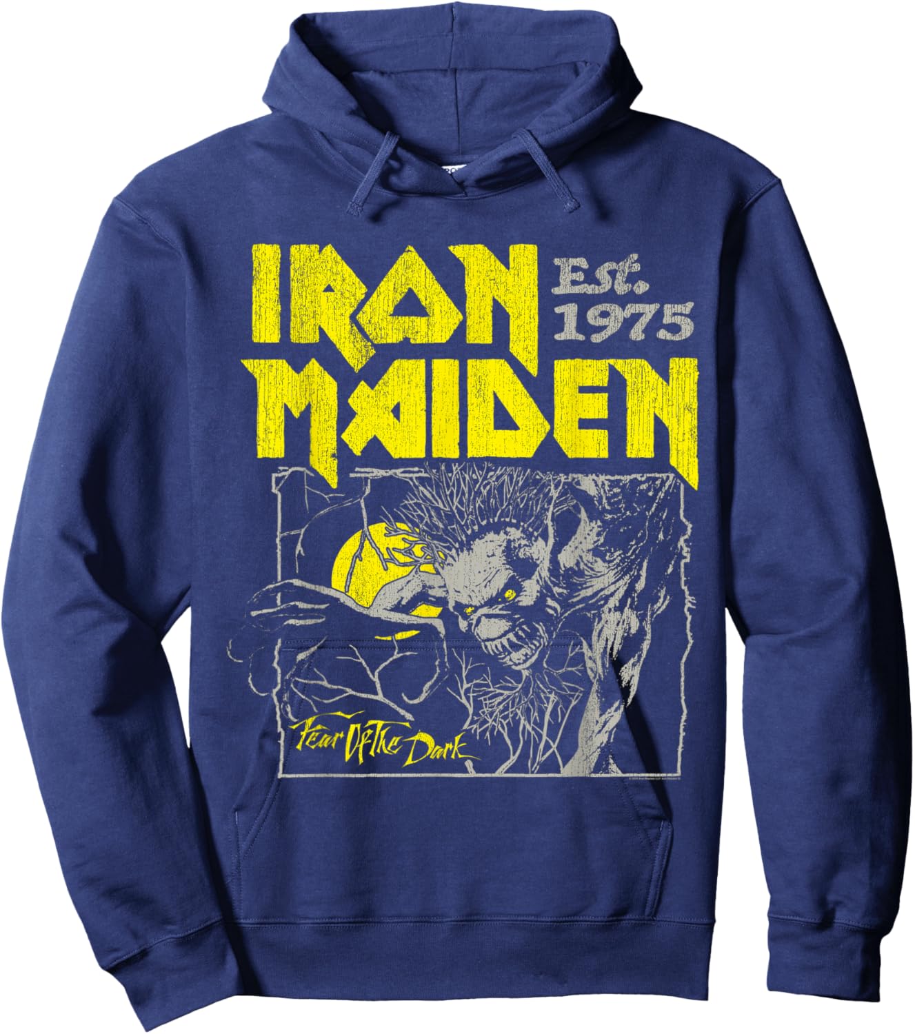 Iron Maiden Fear of The Dark Yellow Text Hoodie - Hoodie | Navy