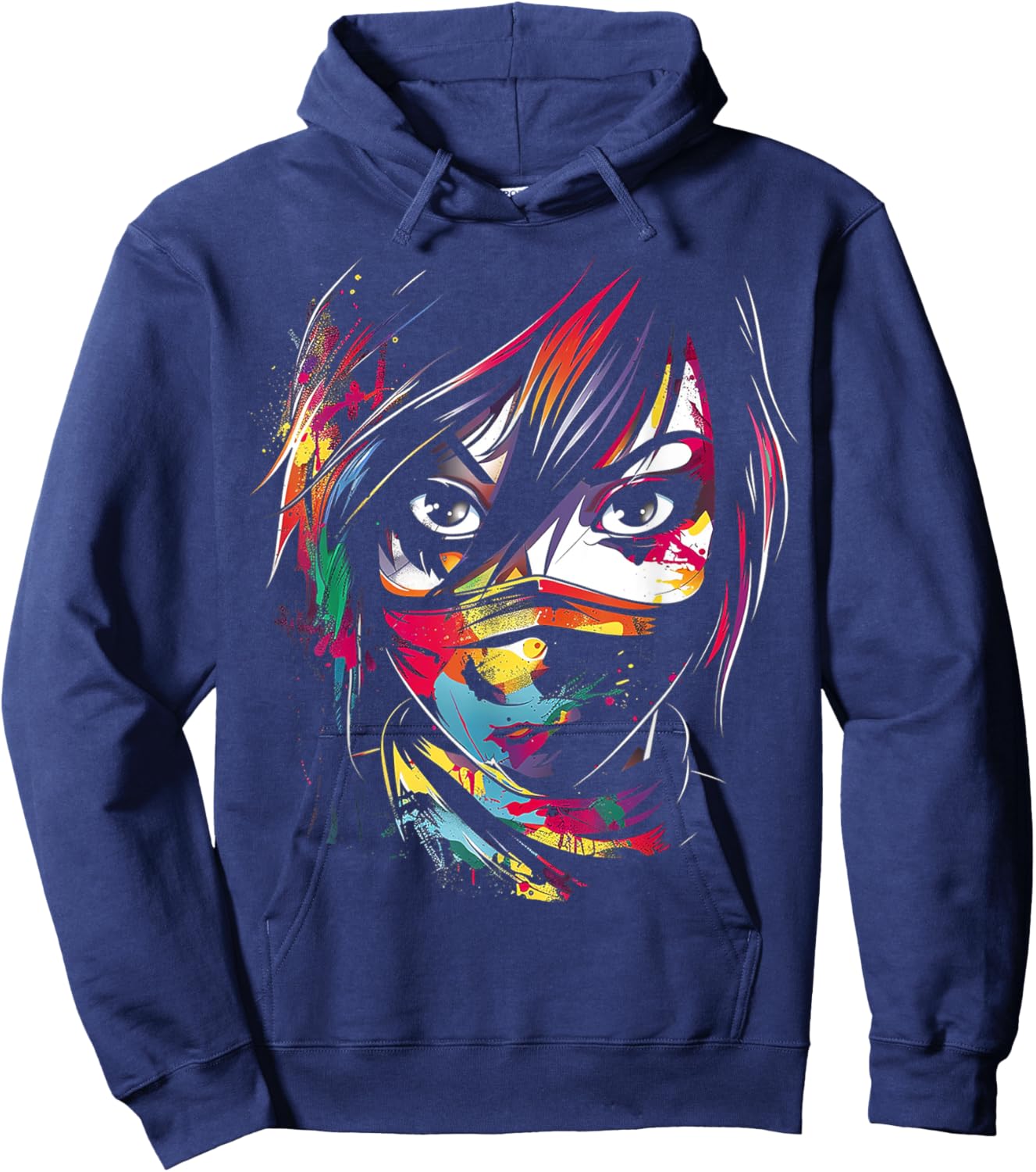 Anime Manga Motif Colorful Artwork Anime Hoodie - Hoodie | Navy