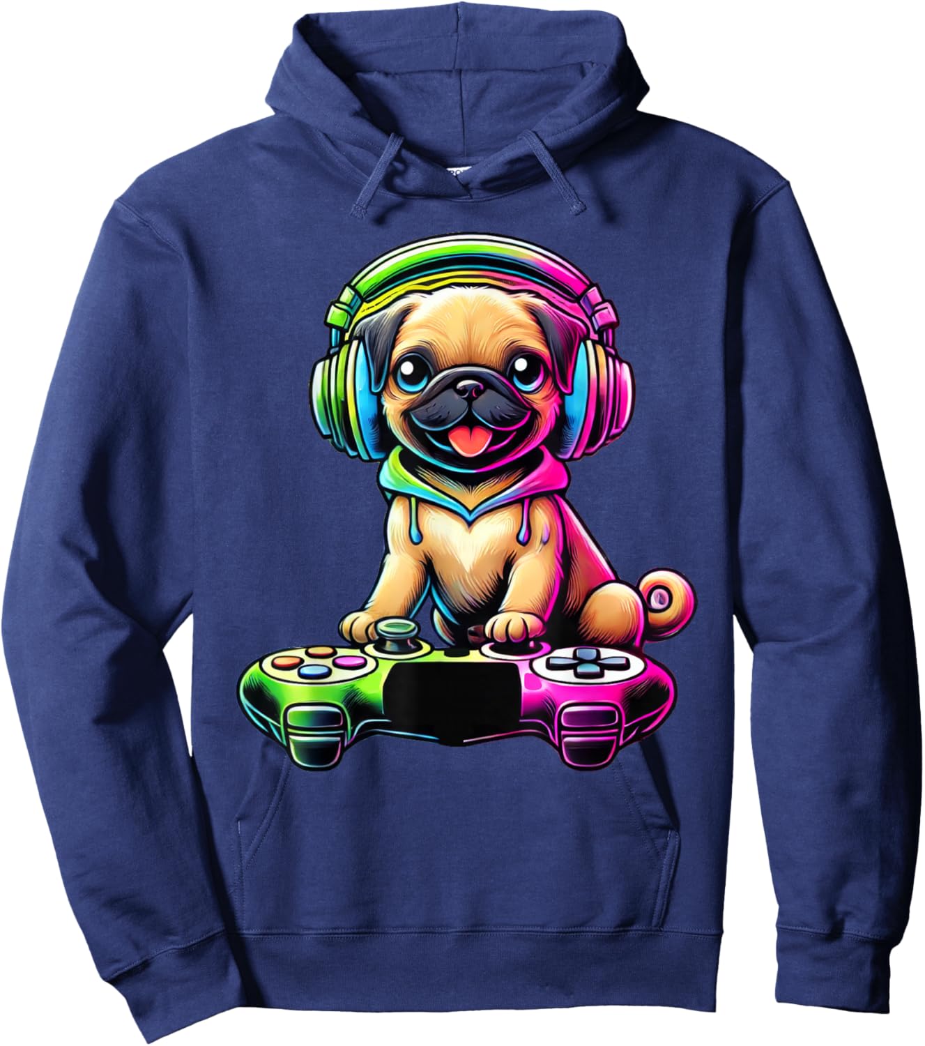Dog Pug Funny Video Games Gamer Hoodie - Hoodie | Navy