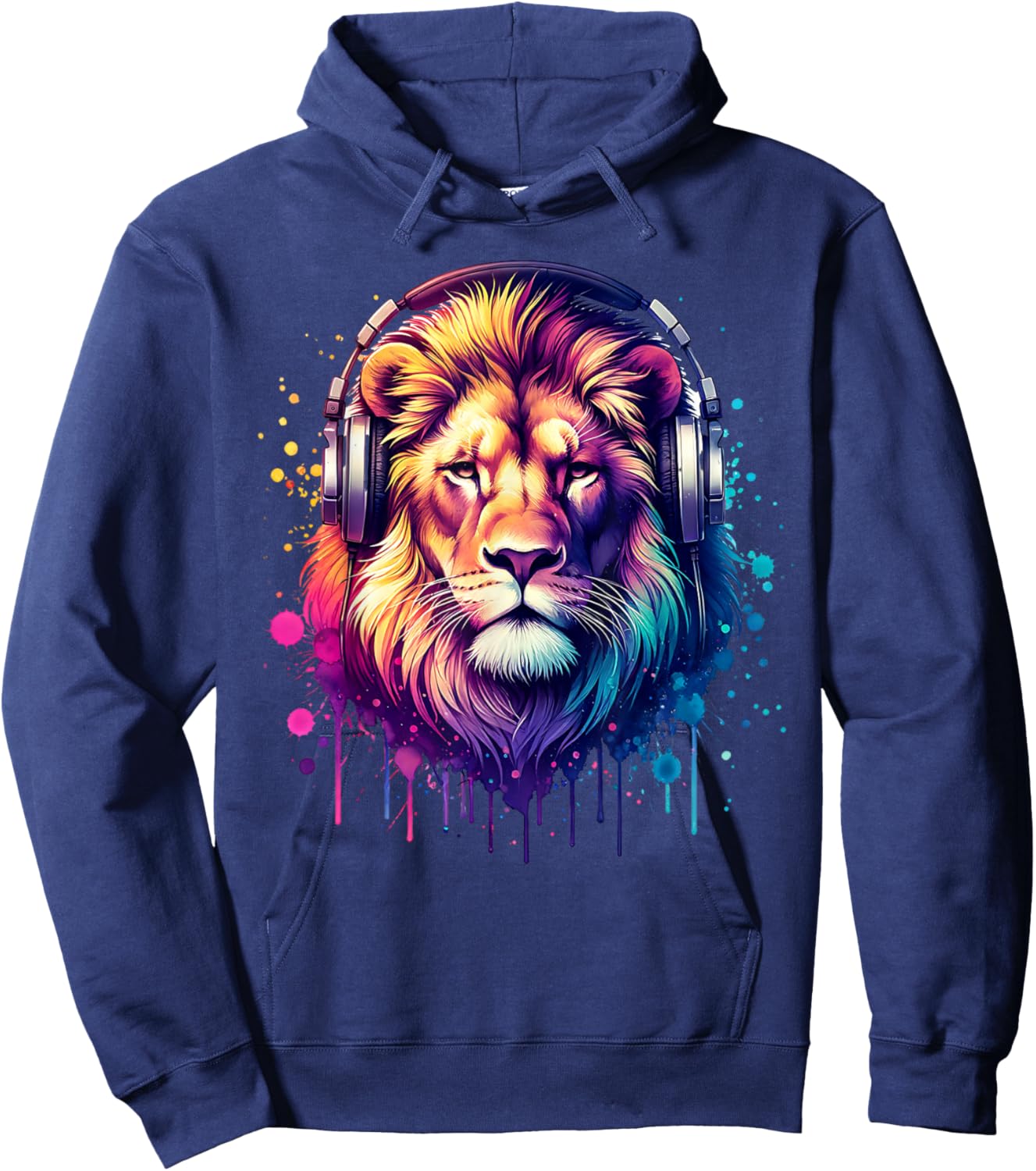 Lion With Headphones Hoodie - Hoodie | Navy