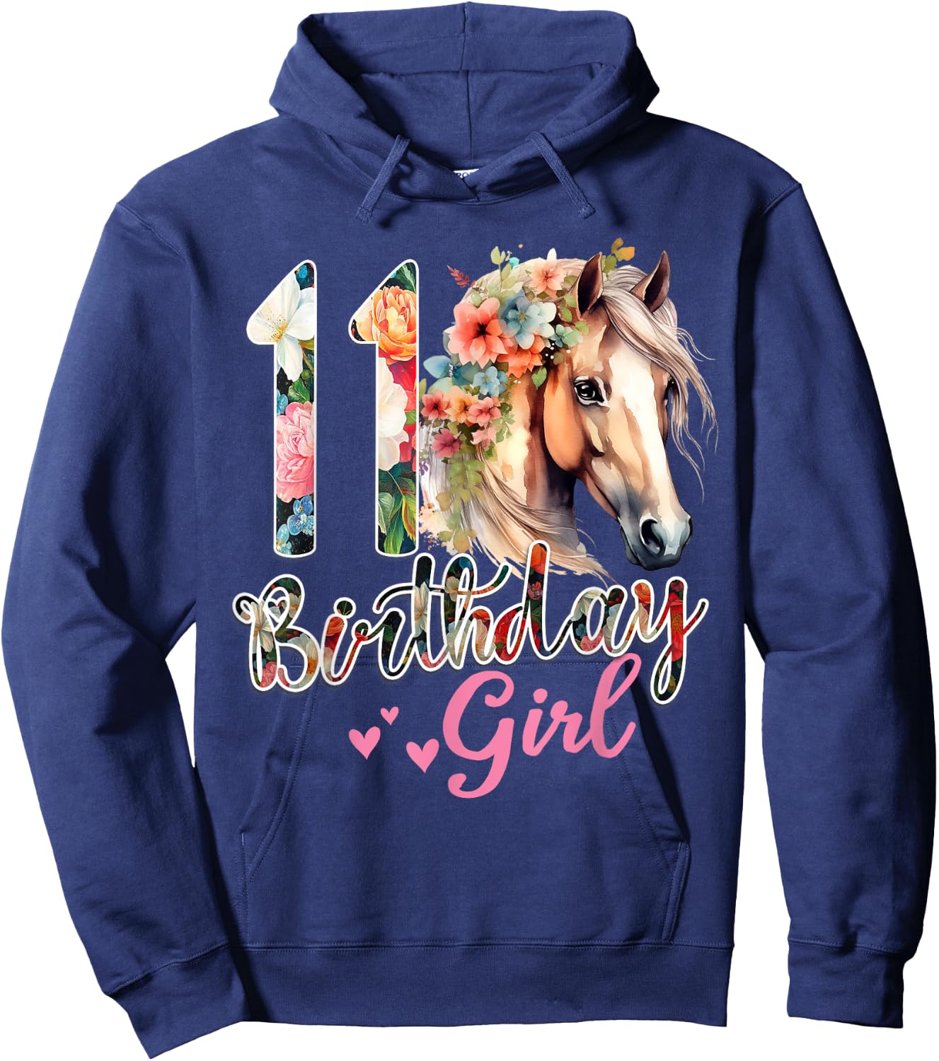 11th Birthday Horse 11 Years Old Birthday Girl Hoodie - Hoodie | Navy