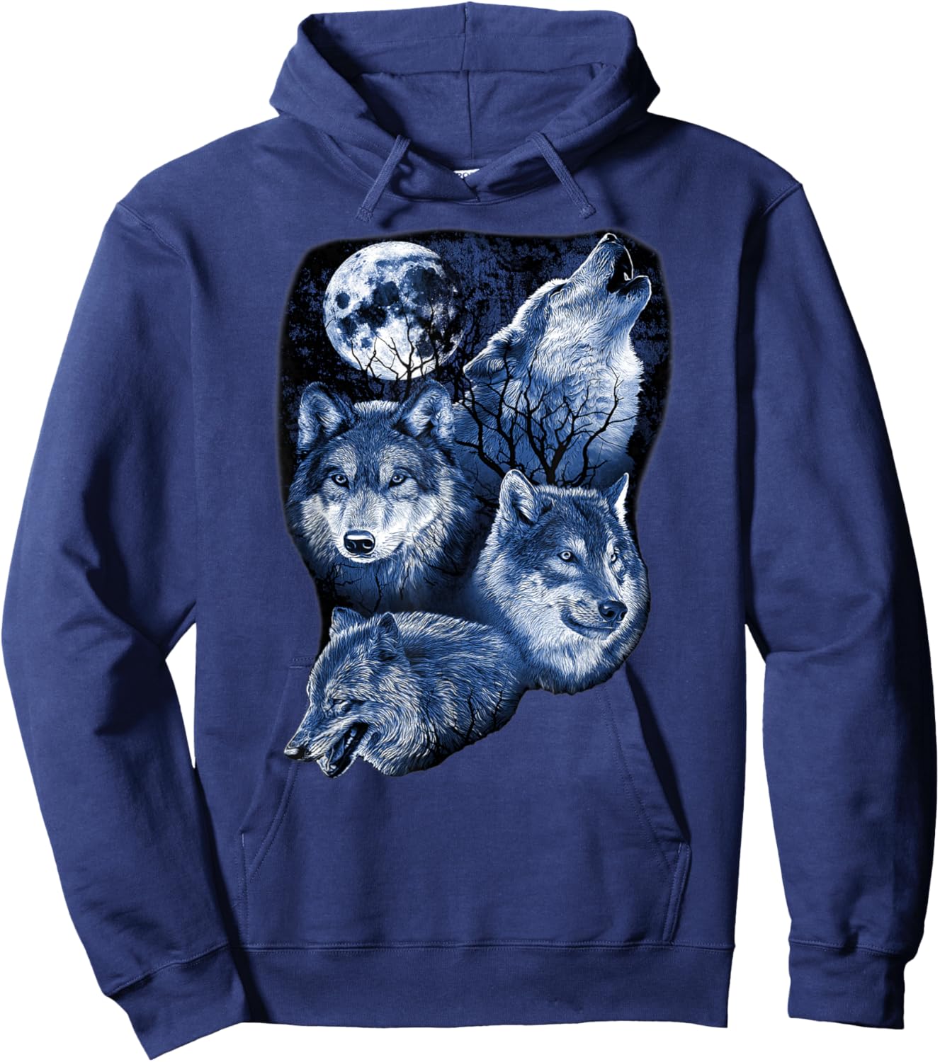Four Wolfs Howling At The Moon Wolf Lover Hoodie - Hoodie | Navy
