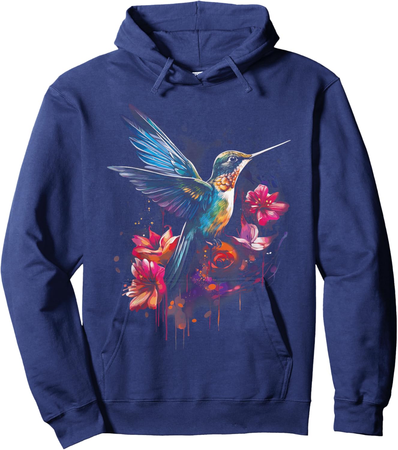 Hummingbird Floral Bird Artwork Hoodie - Hoodie | Navy