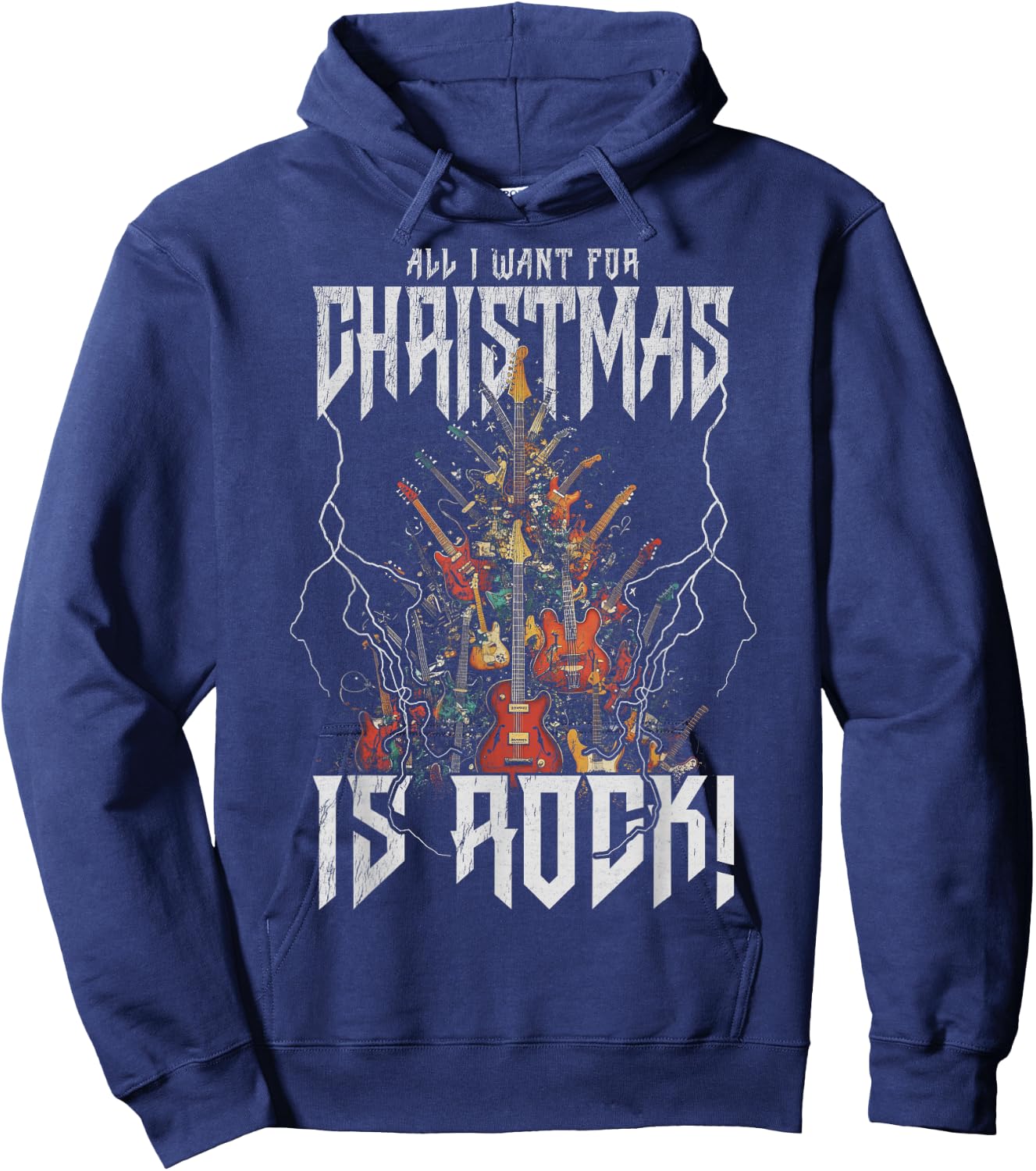 Christmas Tree Rock Guitar Tree Rock n Roll Hoodie - Hoodie | Navy