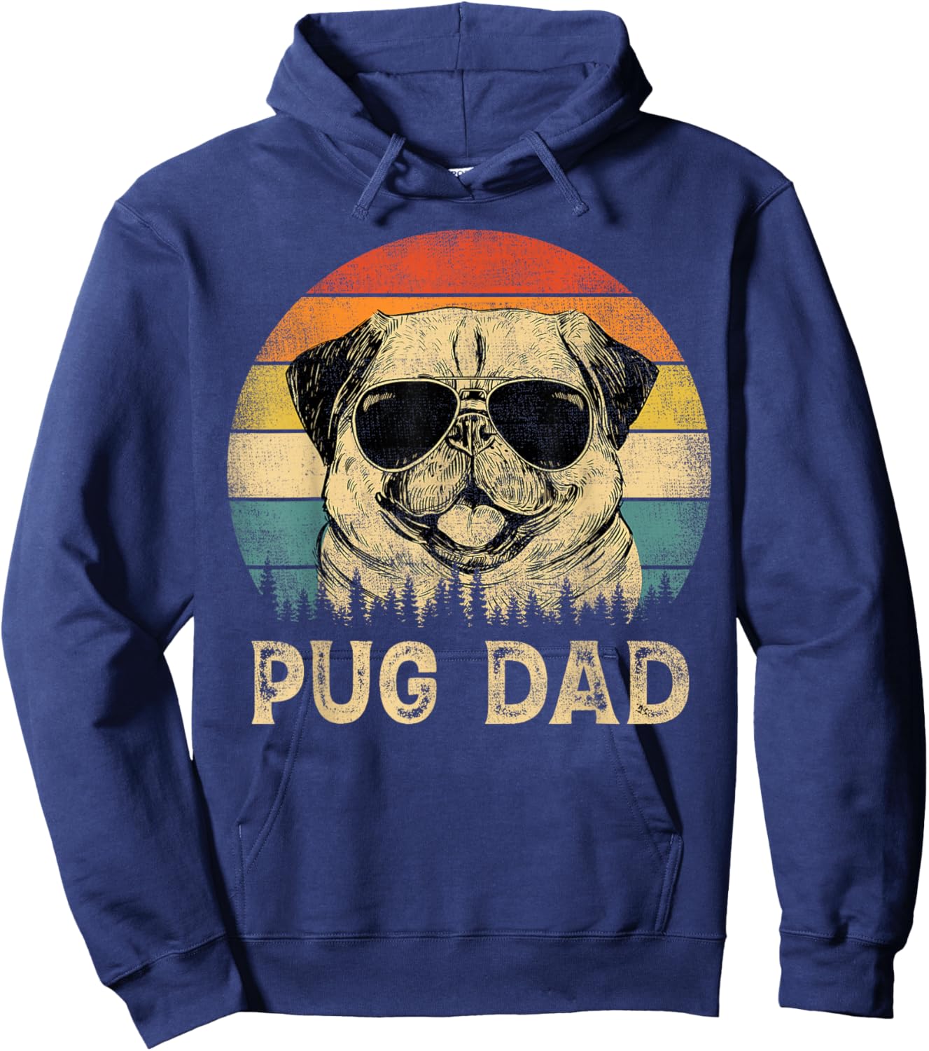 Vintage Pug Dad Dog Lovers Father's Day Hoodie - Hoodie | Navy