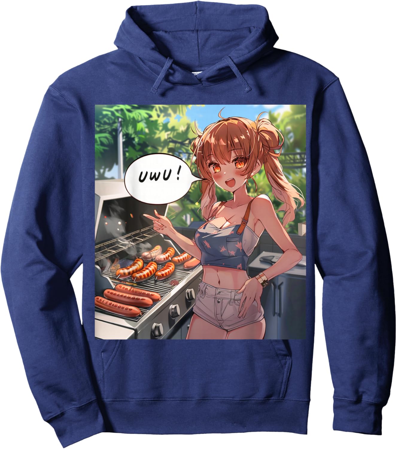 UwU Grill Party Anime Front Print Hoodie - Hoodie | Navy