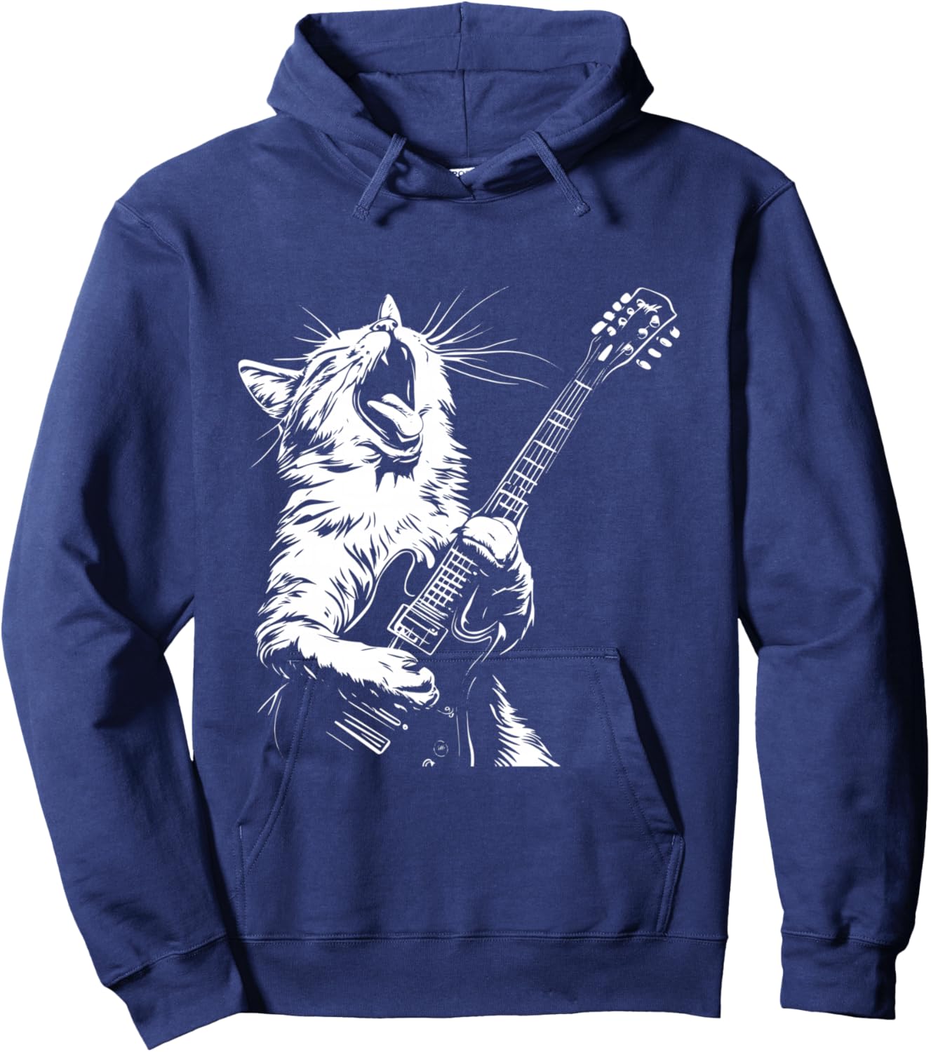 Funny Cat Playing Guitar Hoodie - Hoodie | Navy