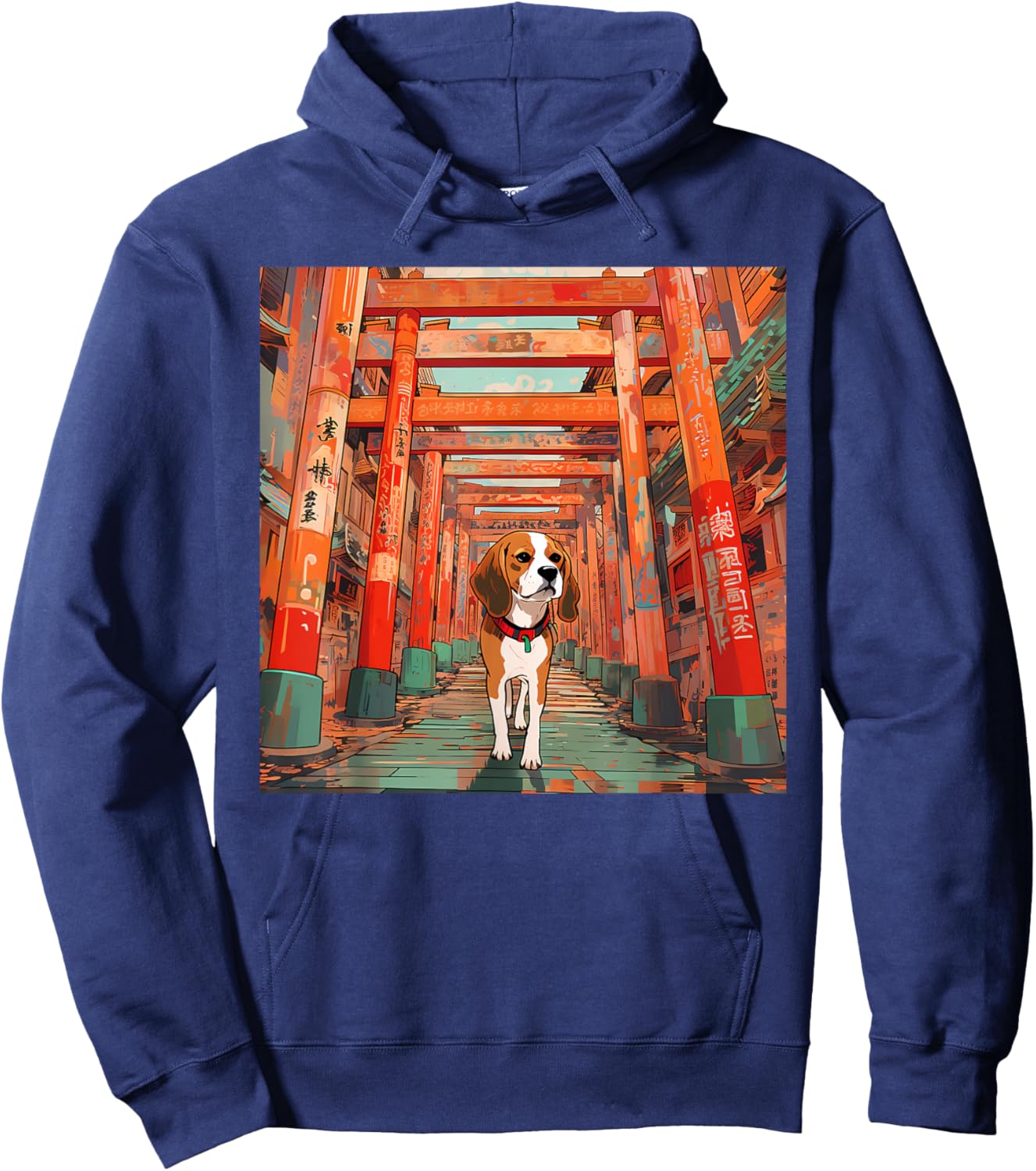 Beagle Torii Gates Funny Dog Japan Hoodie - Hoodie | Navy