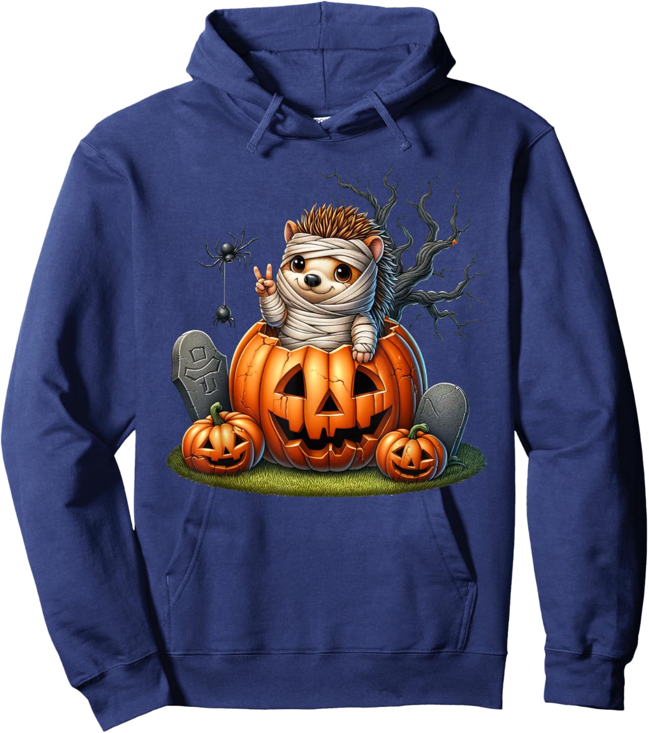 Funny Hedgehog Mummy Pumpkin Halloween Kids Hoodie - Hoodie | Navy