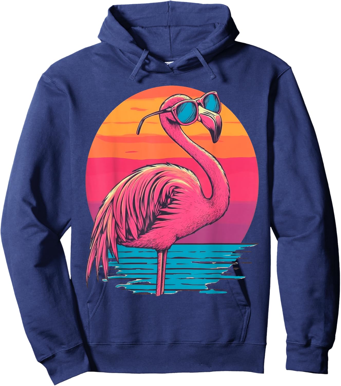 Retro Flamingo Sunglasses Sunset Style Vintage Hoodie - Hoodie | Navy