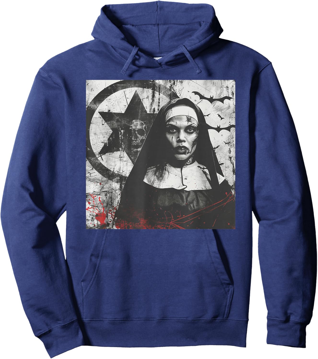 Cool Horror Nun, Pentagram, Religious Rebel Hoodie - Hoodie | Navy