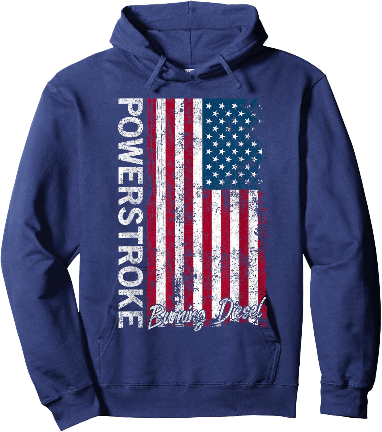 Powerstroke Burning Diesel American Flag Hoodie - Hoodie | Navy