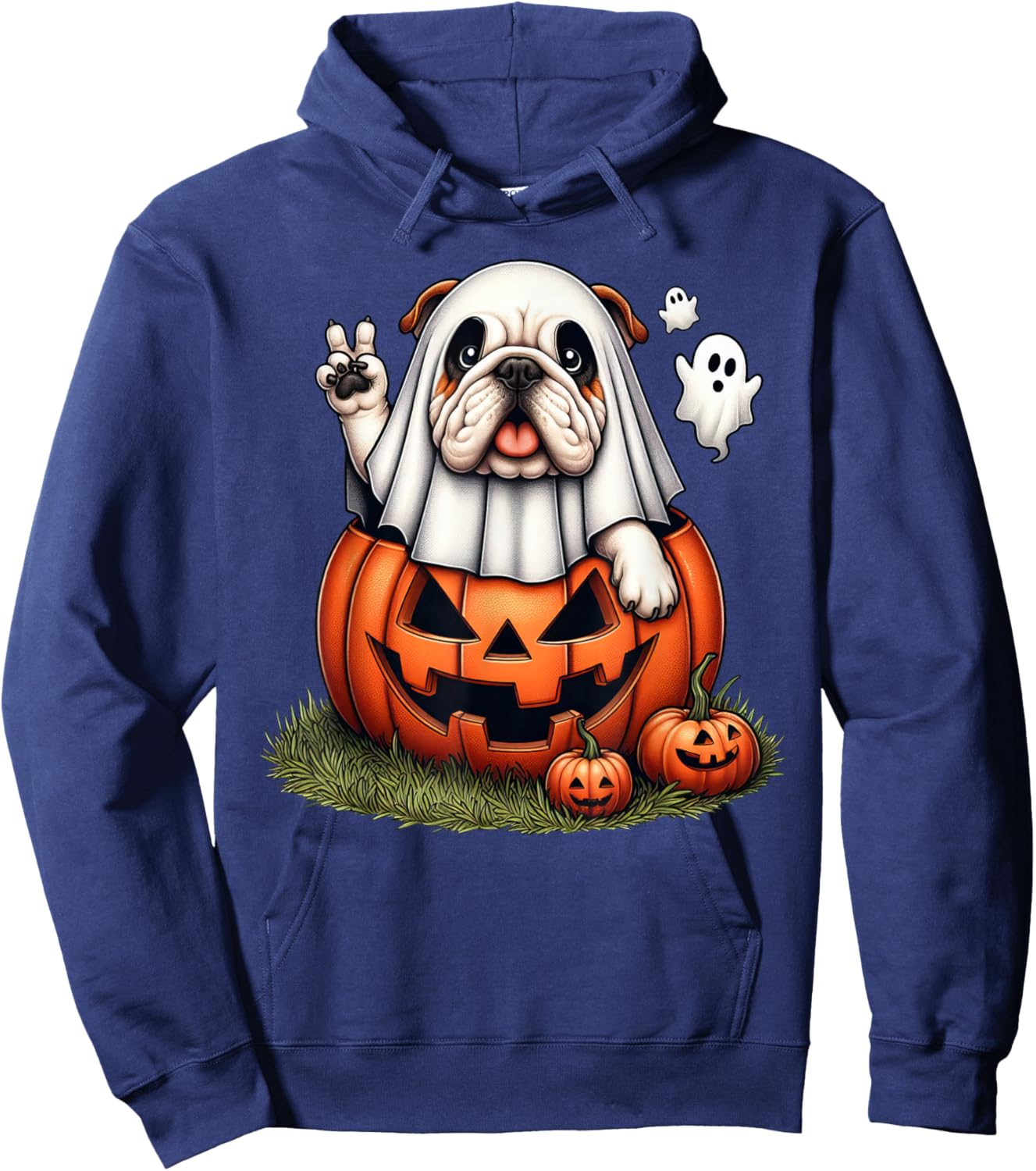 Funny English Bulldog Ghost Boo Halloween Kids Hoodie - Hoodie | Navy