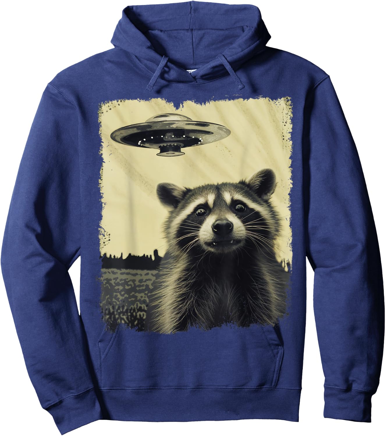 Racoon with UFO Retro Vintage Uncanny Alien UFO Hoodie - Hoodie | Navy