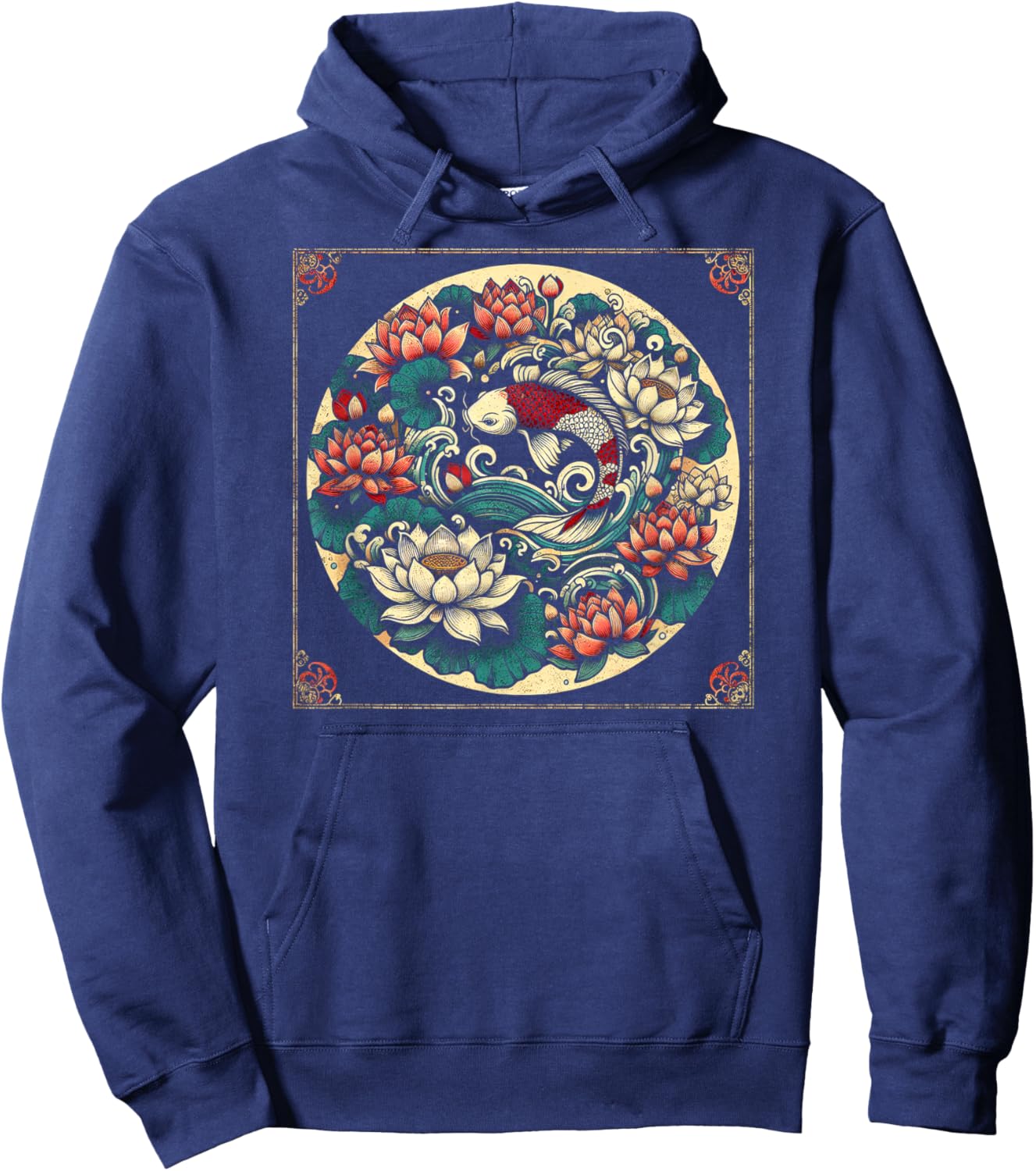 Japanese Koi Fish Lotus Design Hoodie - Hoodie | Navy