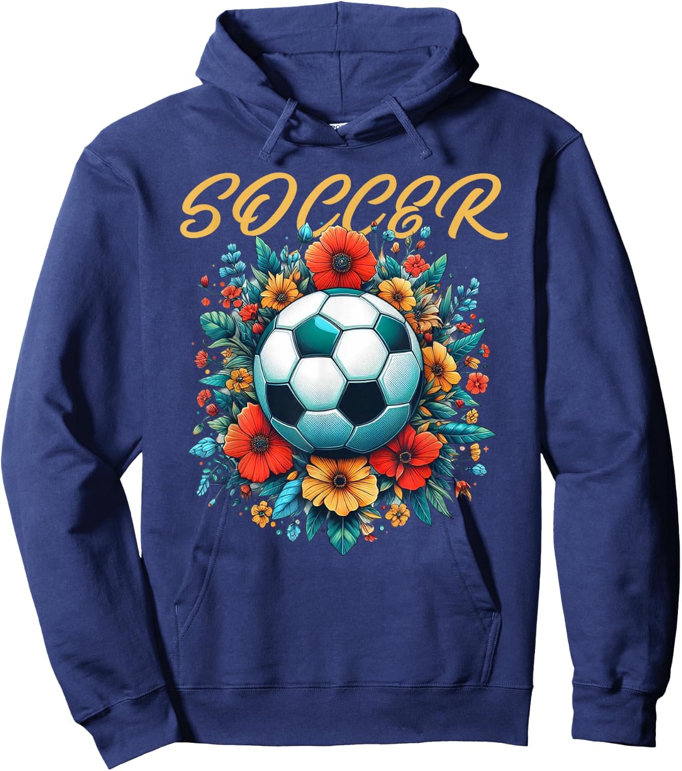 Soccer Ball Floral Print Women Vintage Hoodie - Hoodie | Navy