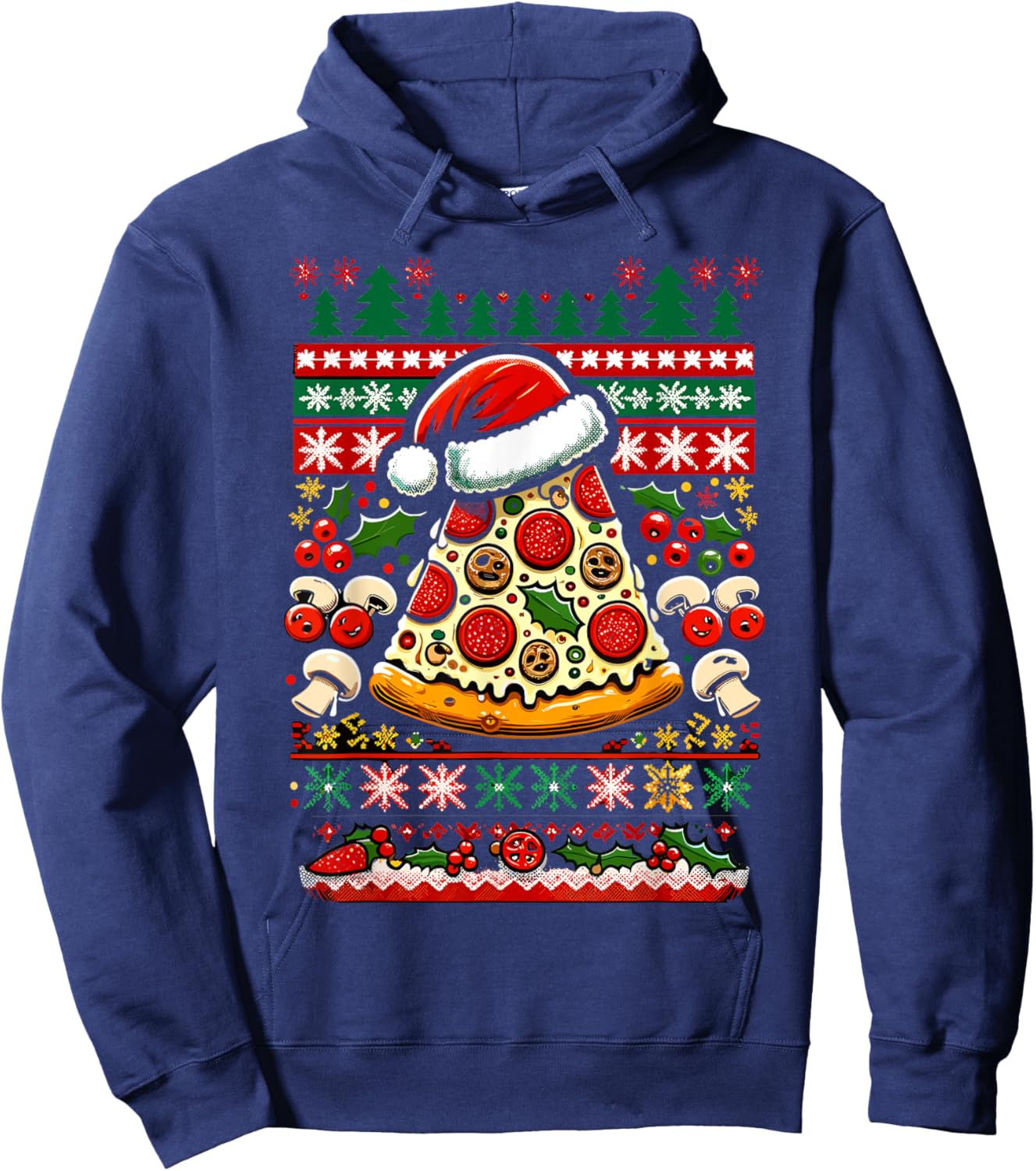 Festive Christmas Pizza Party Ugly Sweater Hoodie - Hoodie | Navy