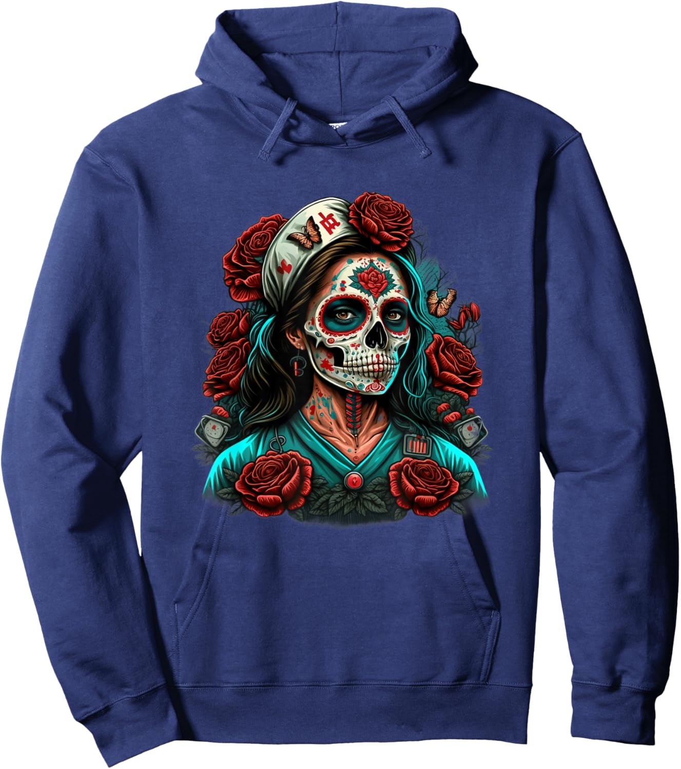 Sugar Skull Nurse Doctor's Aid Hoodie - Hoodie | Navy
