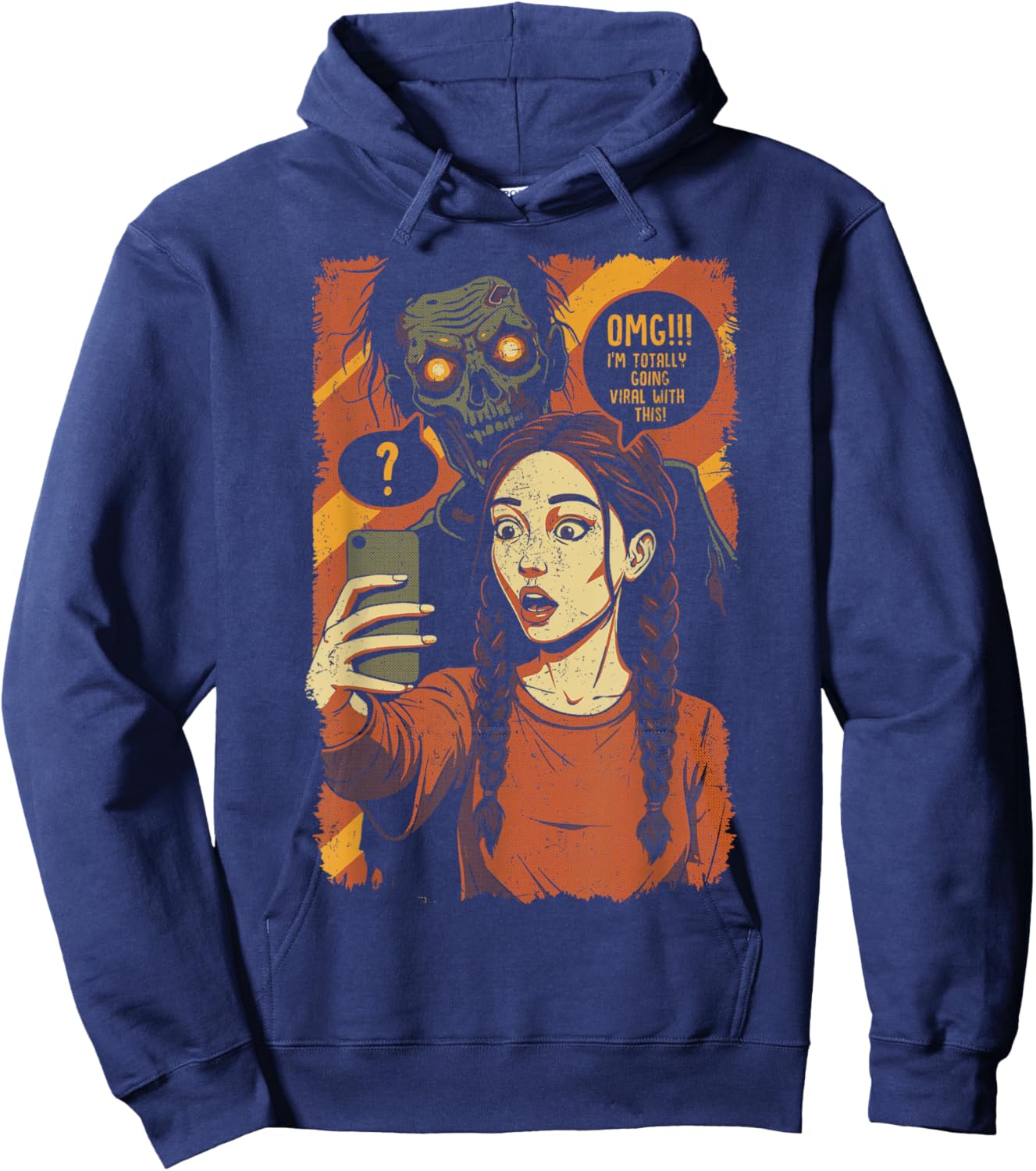 Funny Halloween Zombie Selfie Comic Design Hoodie - Hoodie | Navy