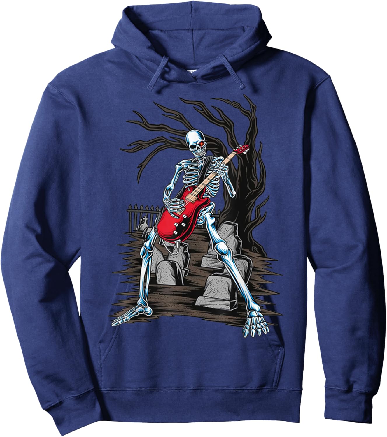 Skeleton Playing Guitar Hoodie - Hoodie | Navy