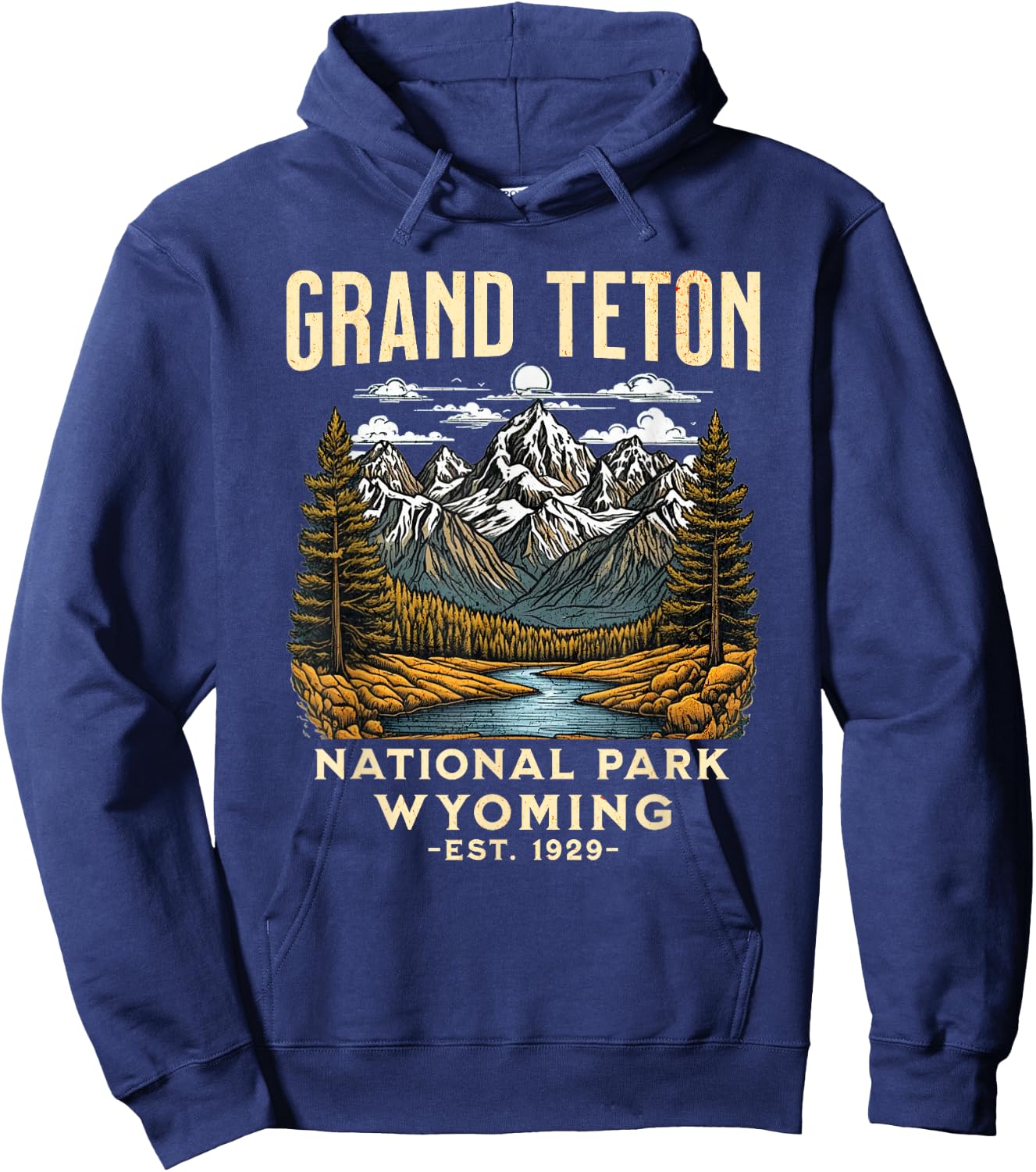 Grand Teton Wyoming | Vintage National Park USA Hoodie - Hoodie | Navy
