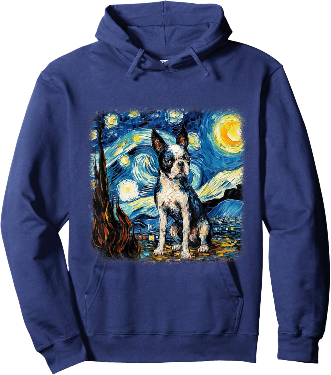 Van gogh Boston Terrier in starry night Hoodie - Hoodie | Navy